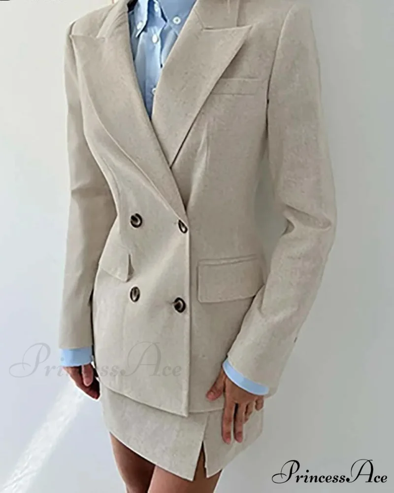 Peach Dual Buttoned Mini Skirt Workplace Two Piece Set - Image 2