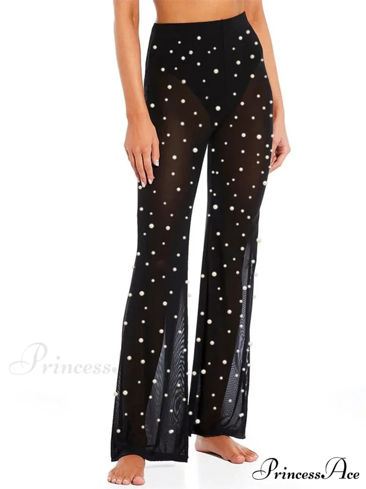 Pearl Patchwork Mesh Transparent Elastic Waist Pant - Image 3