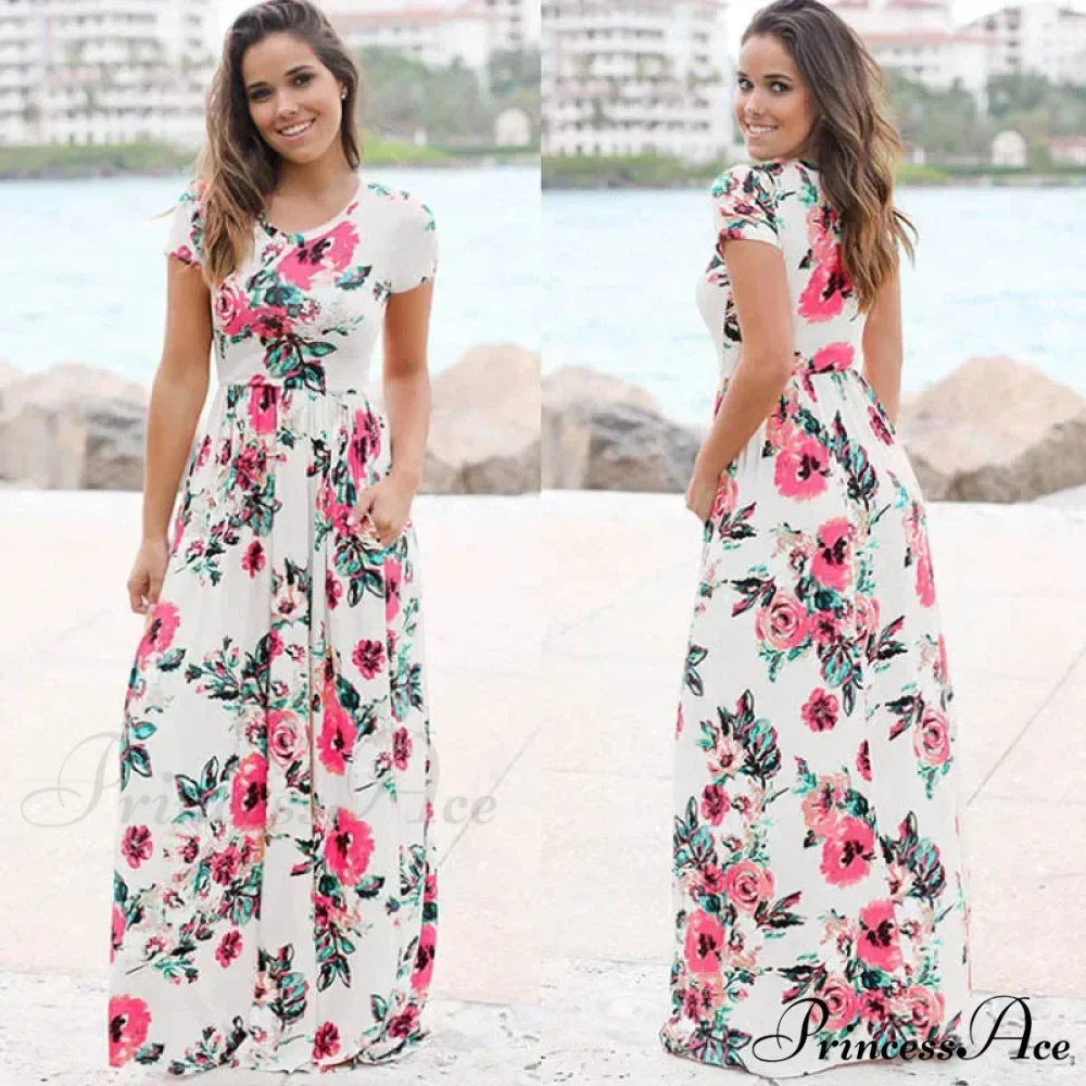 Pink Bohemian Flower Long Floral Dress - Image 10