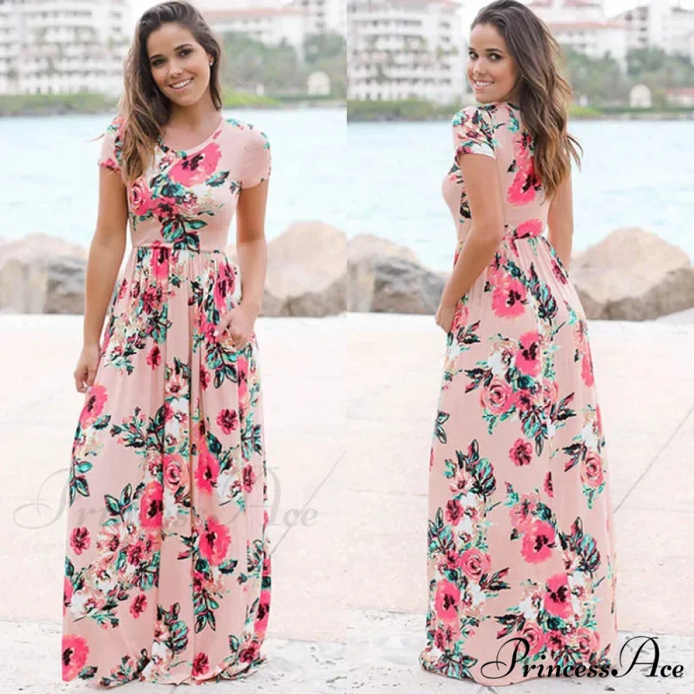 Pink Bohemian Flower Long Floral Dress - Image 12
