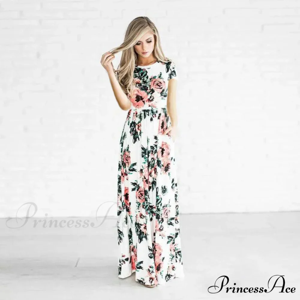 Pink Bohemian Flower Long Floral Dress - Image 3