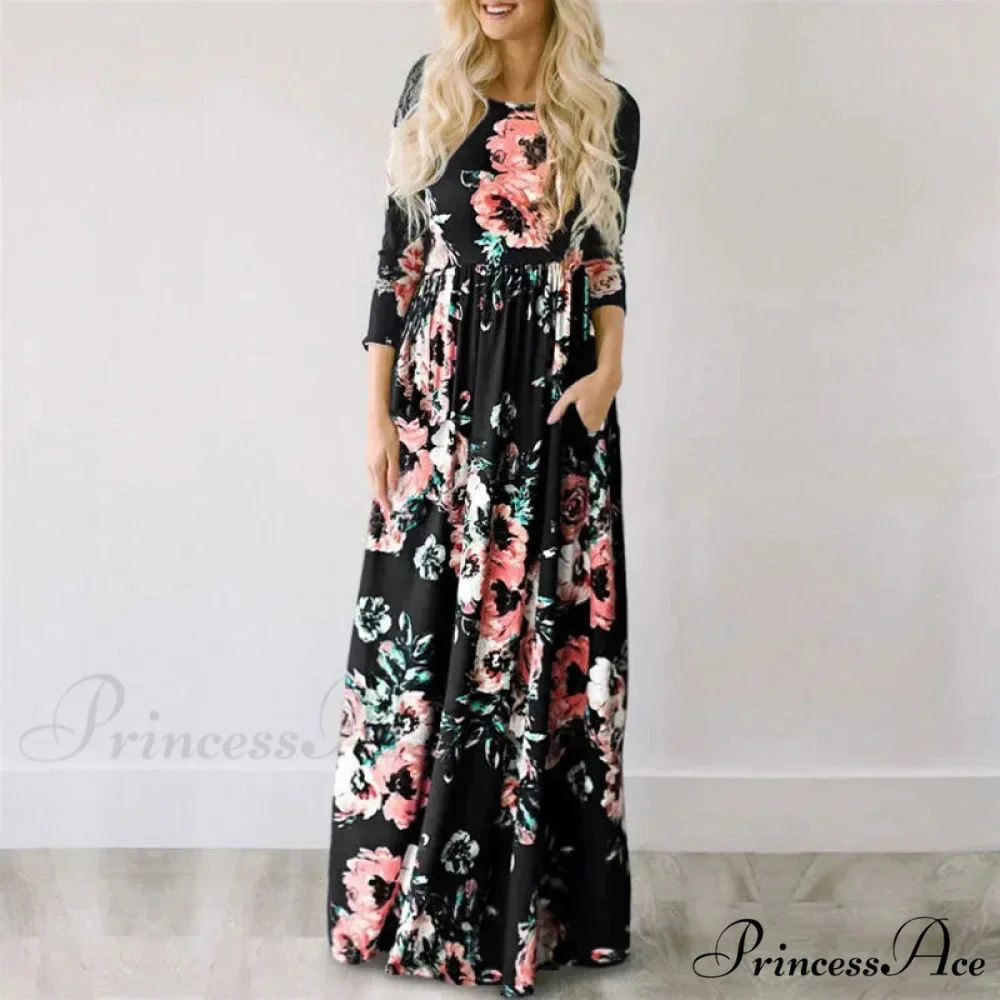 Pink Bohemian Flower Long Floral Dress - Image 4