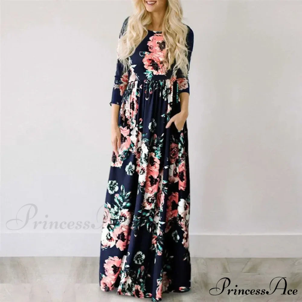 Pink Bohemian Flower Long Floral Dress - Image 5