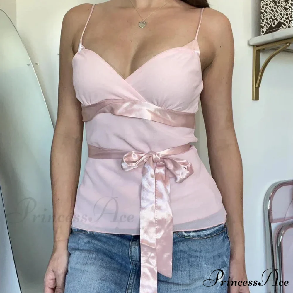 Pink Infant Babydoll Satin Ribbon Bowknot Enchanting Sleeveless Y2K Crop Top - Image 4