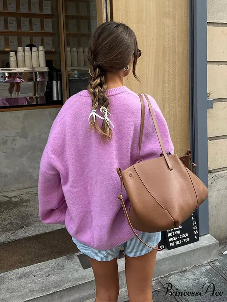 Pink Rose Round Neck Lantern Sleeve Jumper - Image 4