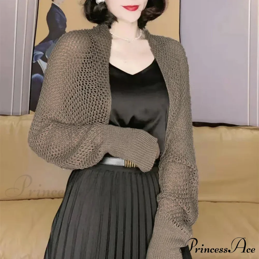 Plain Hue Slim Sun Protection Korean Fashion Extended Knitted Cardigan - Image 7