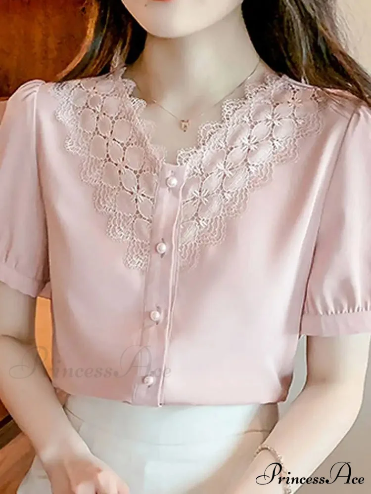 Plain Hue V Neck Short Sleeve Workplace Blouse - Image 3