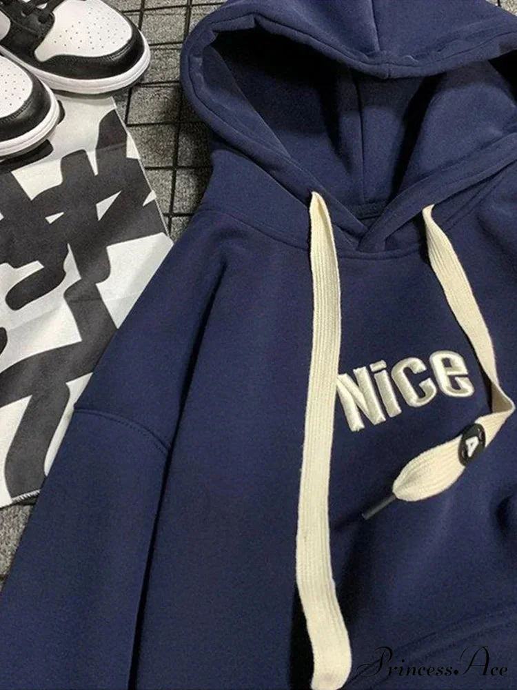 Pleasant Letter Print Cotton Fleece Hoodie - Image 10