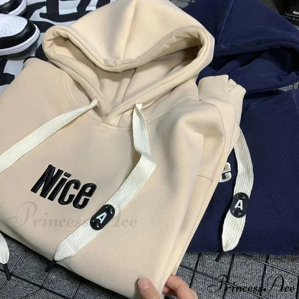 Pleasant Letter Print Cotton Fleece Hoodie - Image 3
