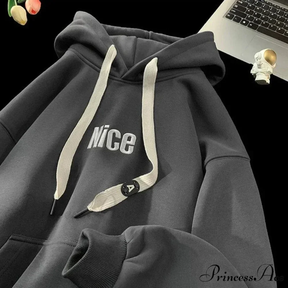 Pleasant Letter Print Cotton Fleece Hoodie - Image 5