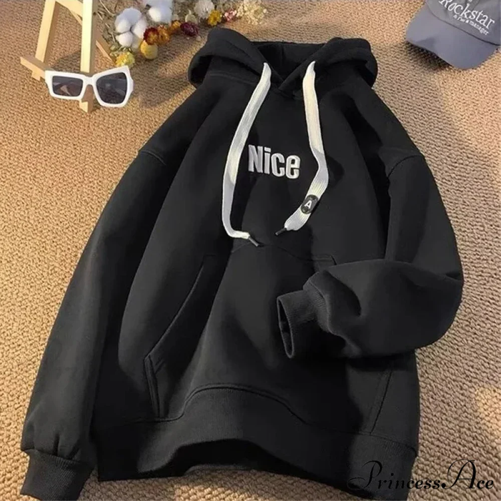 Pleasant Letter Print Cotton Fleece Hoodie - Image 6