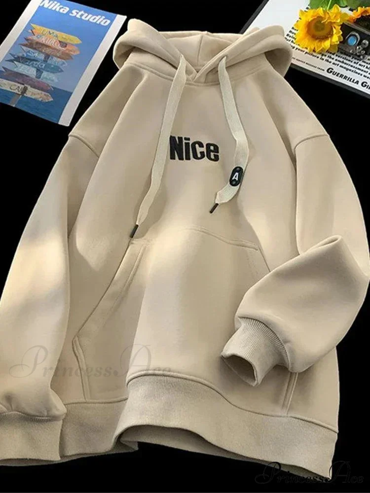 Pleasant Letter Print Cotton Fleece Hoodie - Image 7