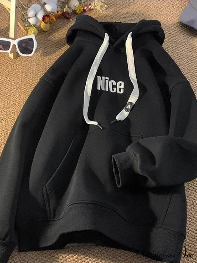 Pleasant Letter Print Cotton Fleece Hoodie - Image 8