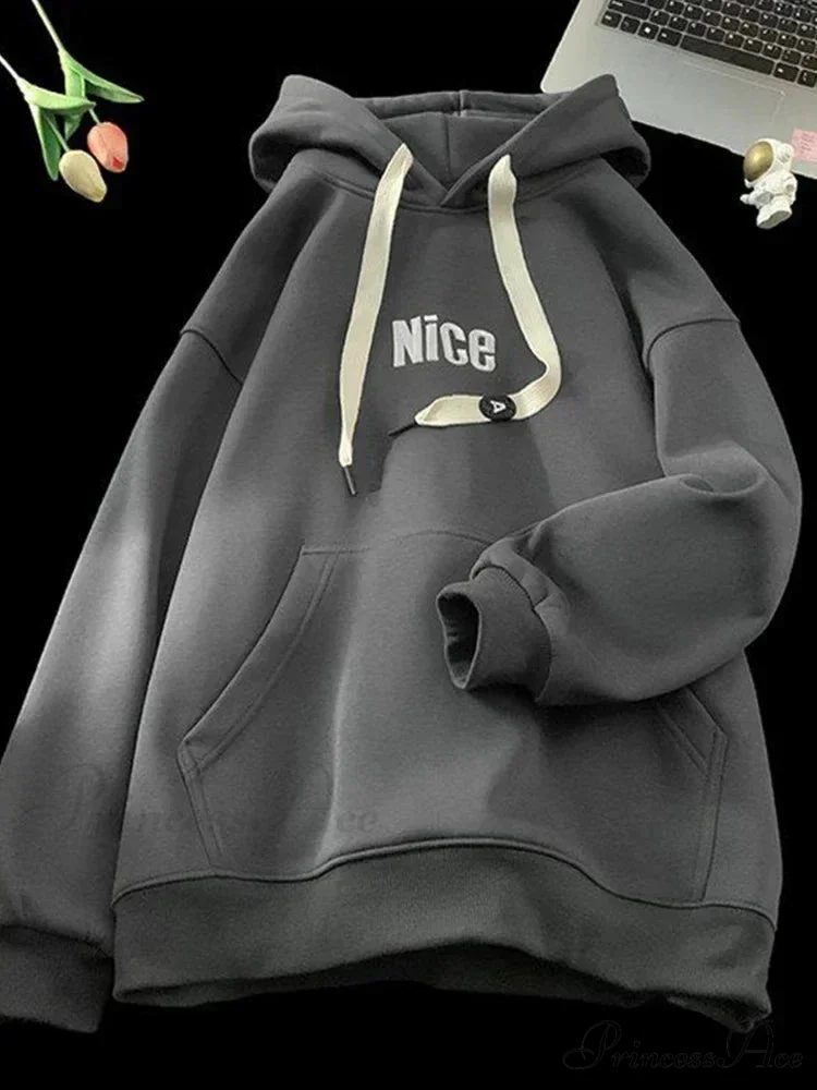 Pleasant Letter Print Cotton Fleece Hoodie - Image 9