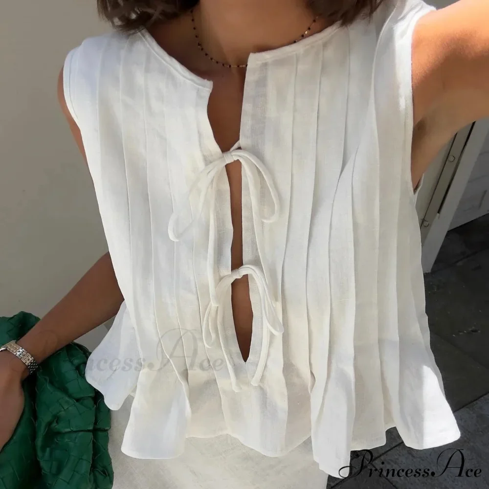 Pleated Carved Frill Crop Top - Image 2