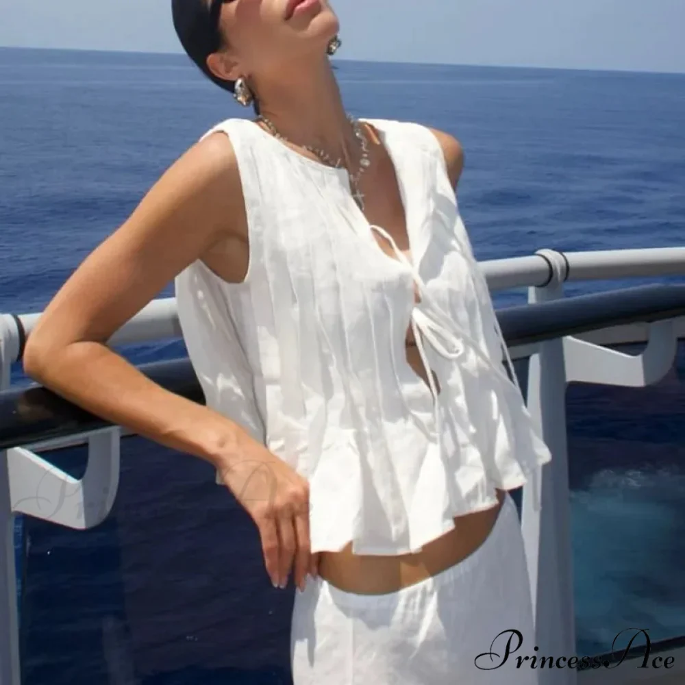 Pleated Carved Frill Crop Top - Image 6