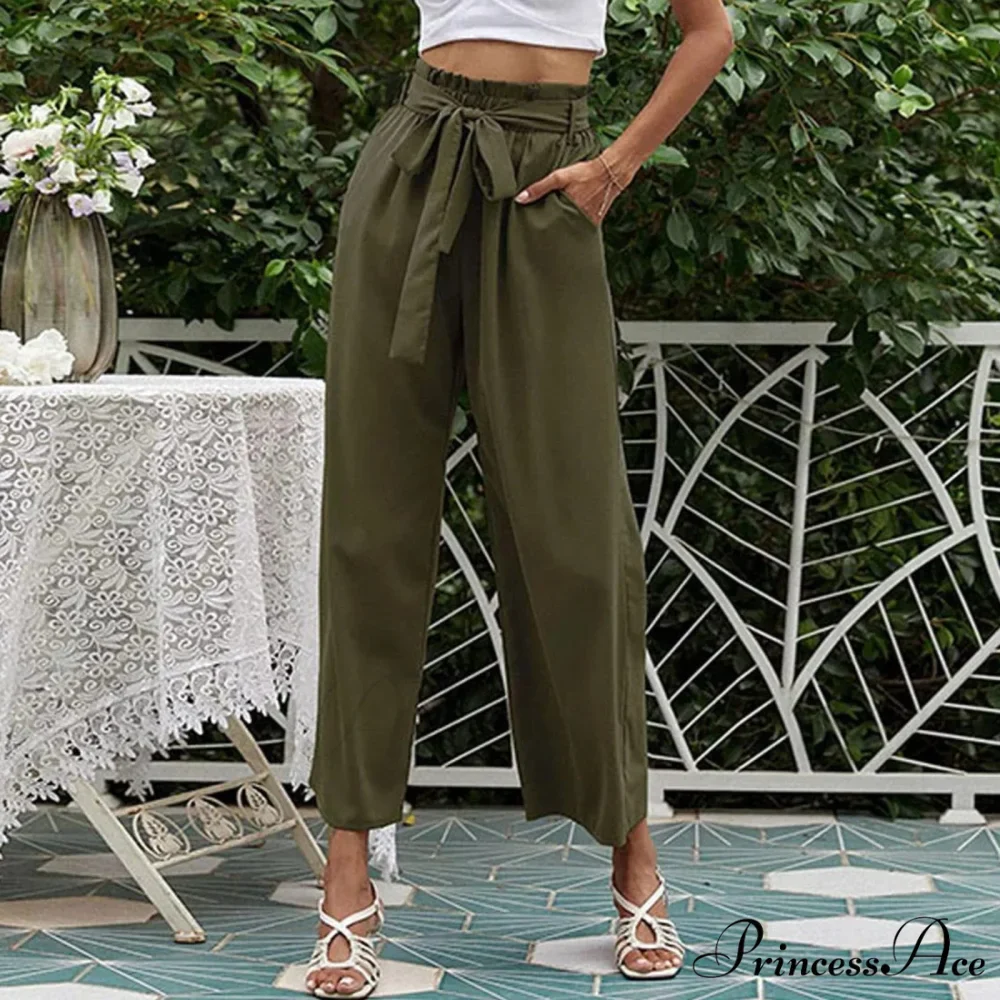 Pleated Cotton Linen Trousers with Ribbon Belt - Image 2