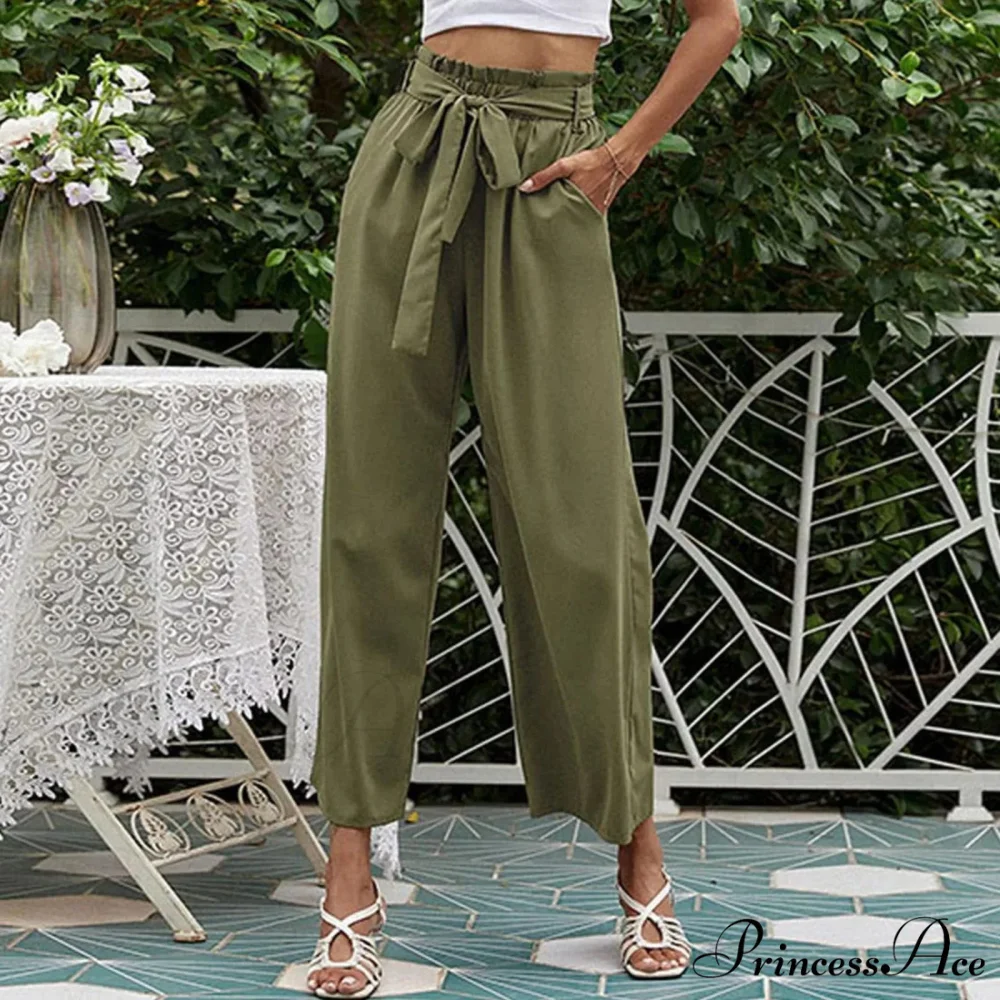 Pleated Cotton Linen Trousers with Ribbon Belt - Image 4