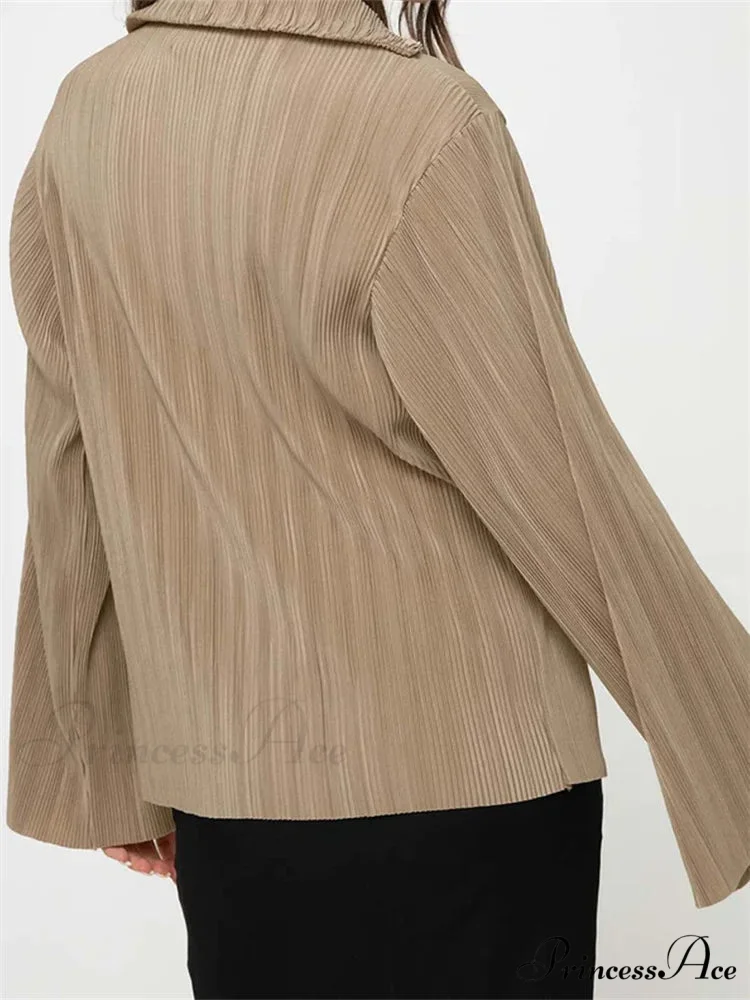 Pleated Deep-neck Button-Up Top - Image 6