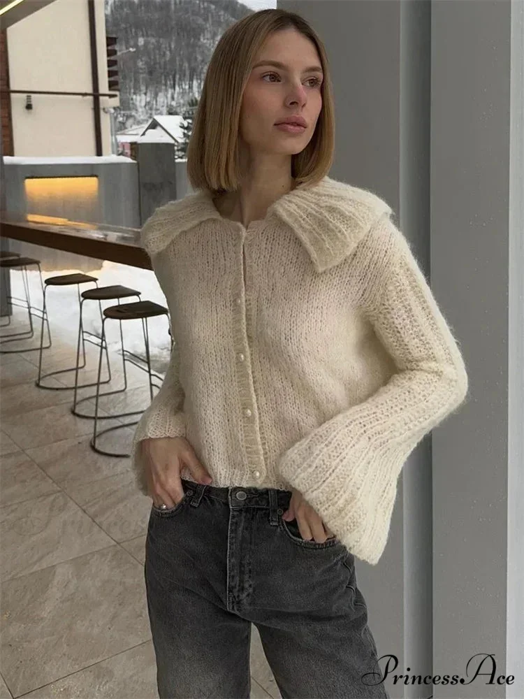 Pleated Lapel Patchwork 2000s Cardigan
