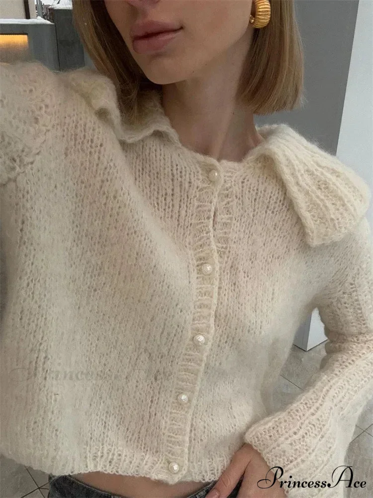 Pleated Lapel Patchwork 2000s Cardigan - Image 2
