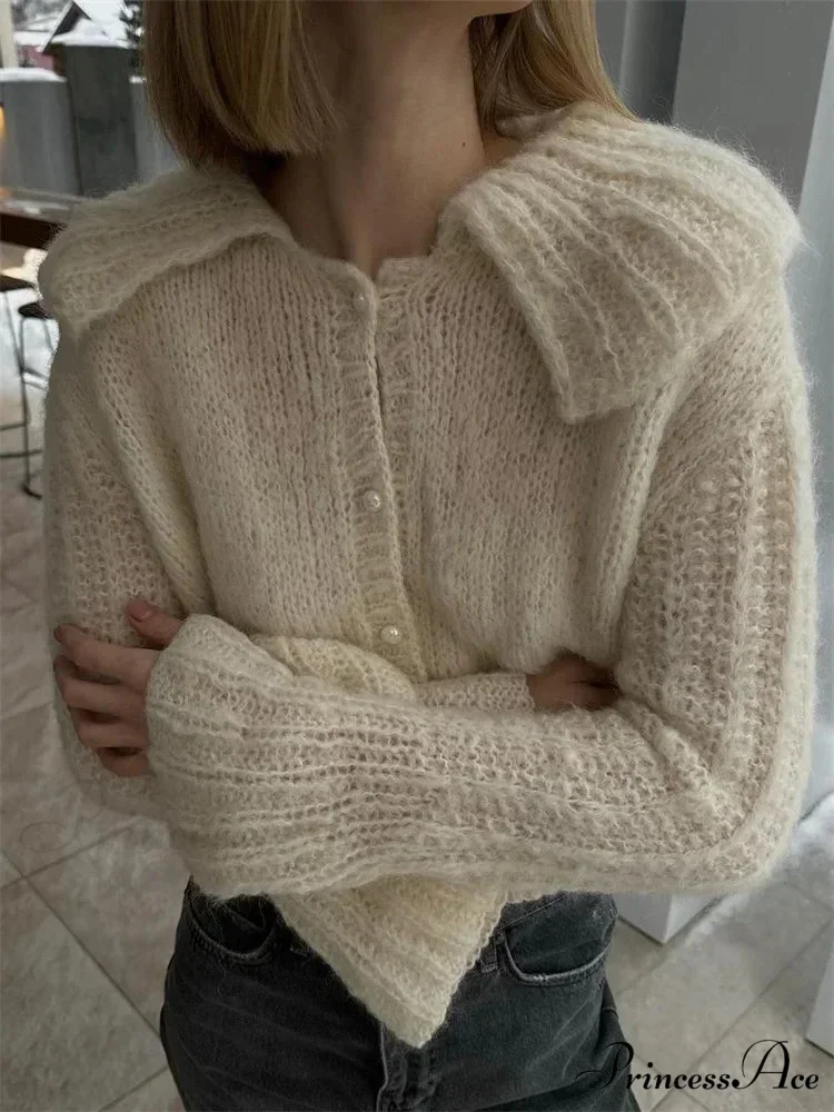 Pleated Lapel Patchwork 2000s Cardigan - Image 3
