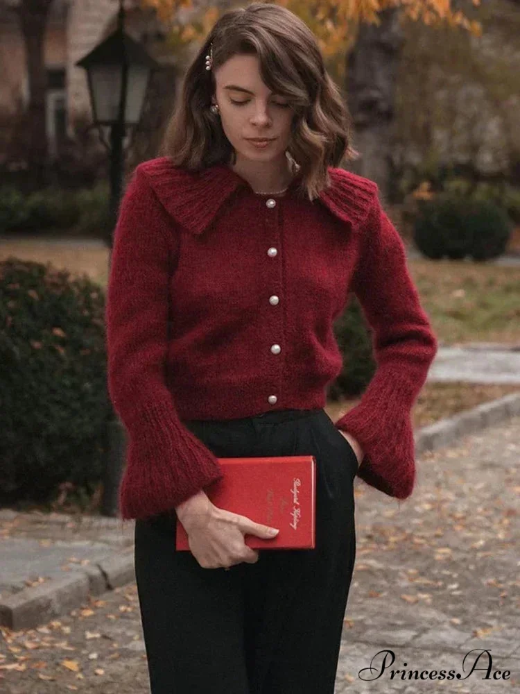 Pleated Lapel Patchwork 2000s Cardigan - Image 5