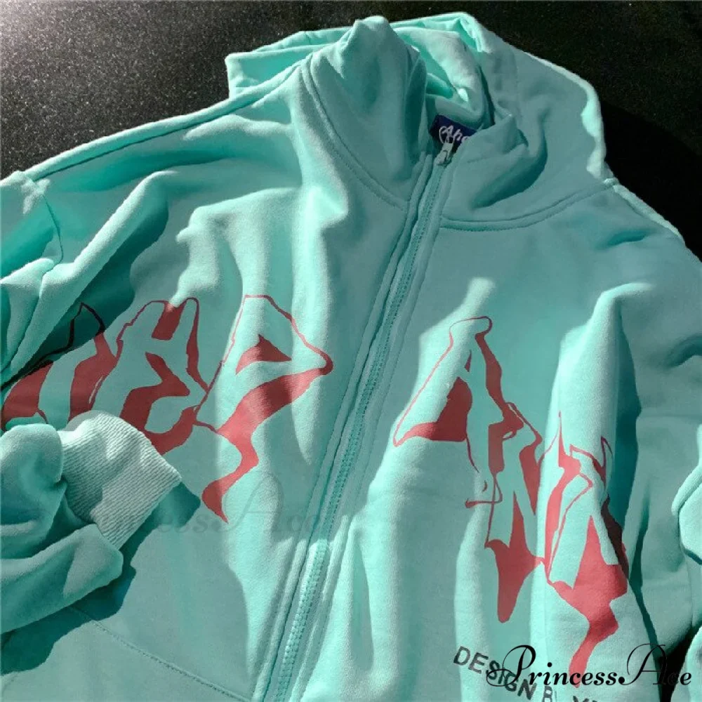 Letter Print Zip Up Hoodies - Image 13