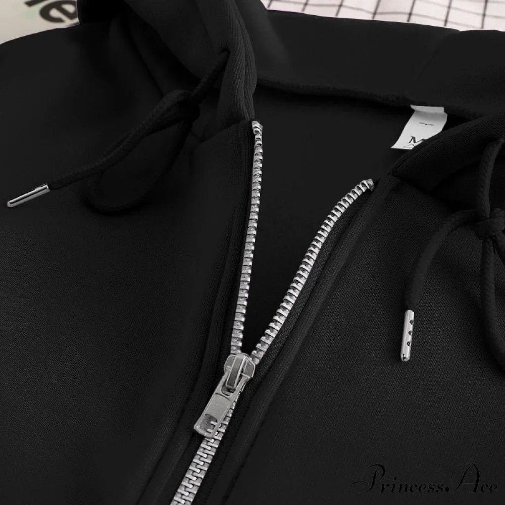 Letter Print Zip Up Hoodies - Image 6