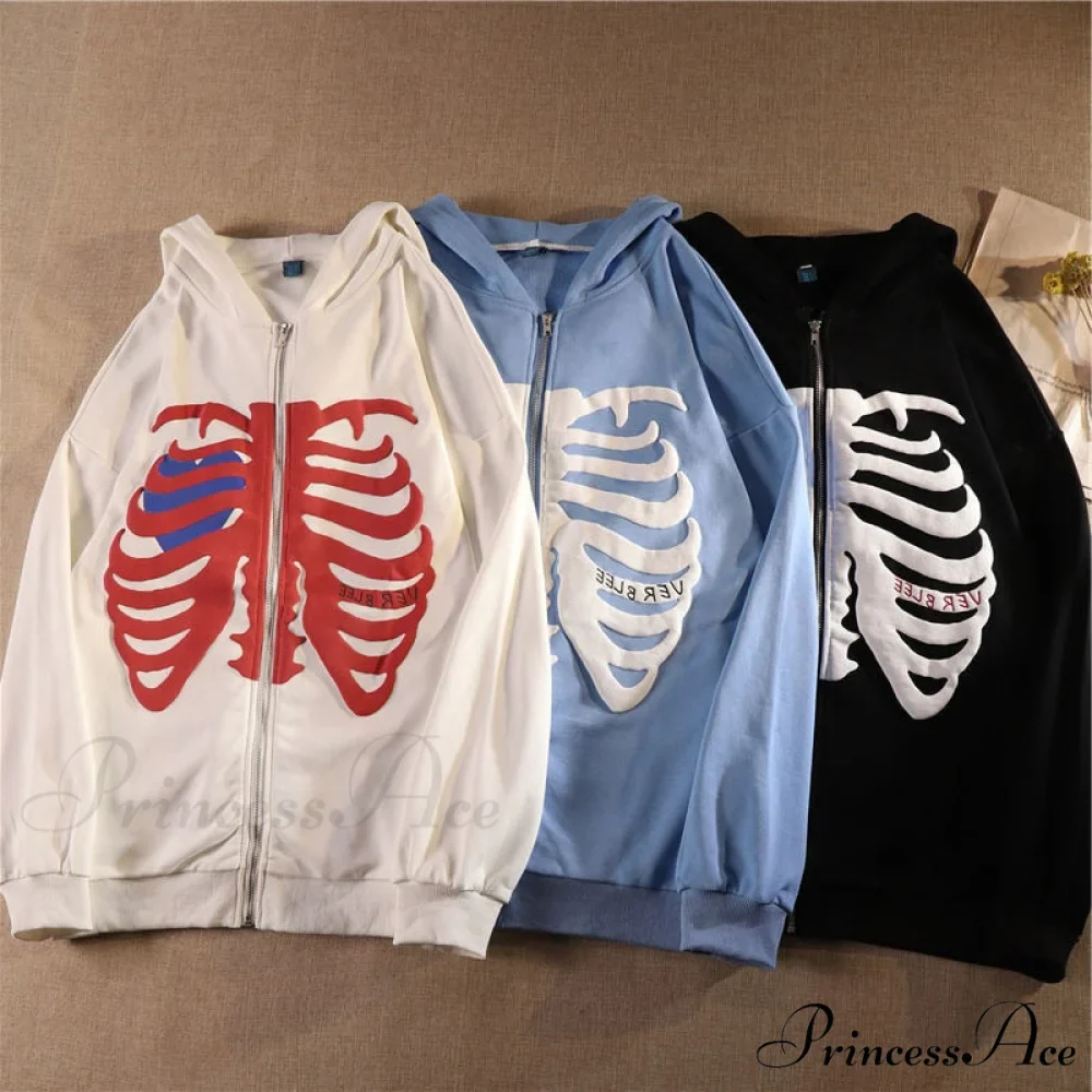 Gothic Skeleton Print Hoodies - Image 4