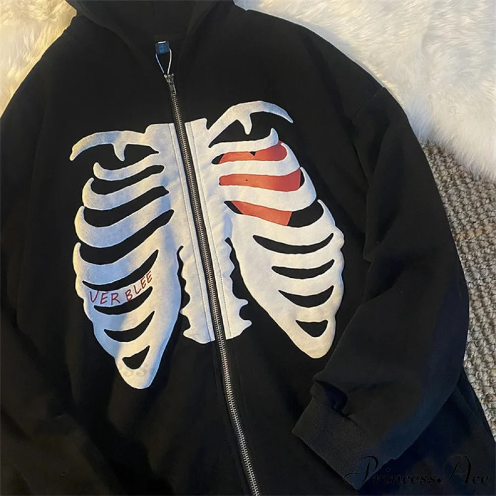 Gothic Skeleton Print Hoodies - Image 7