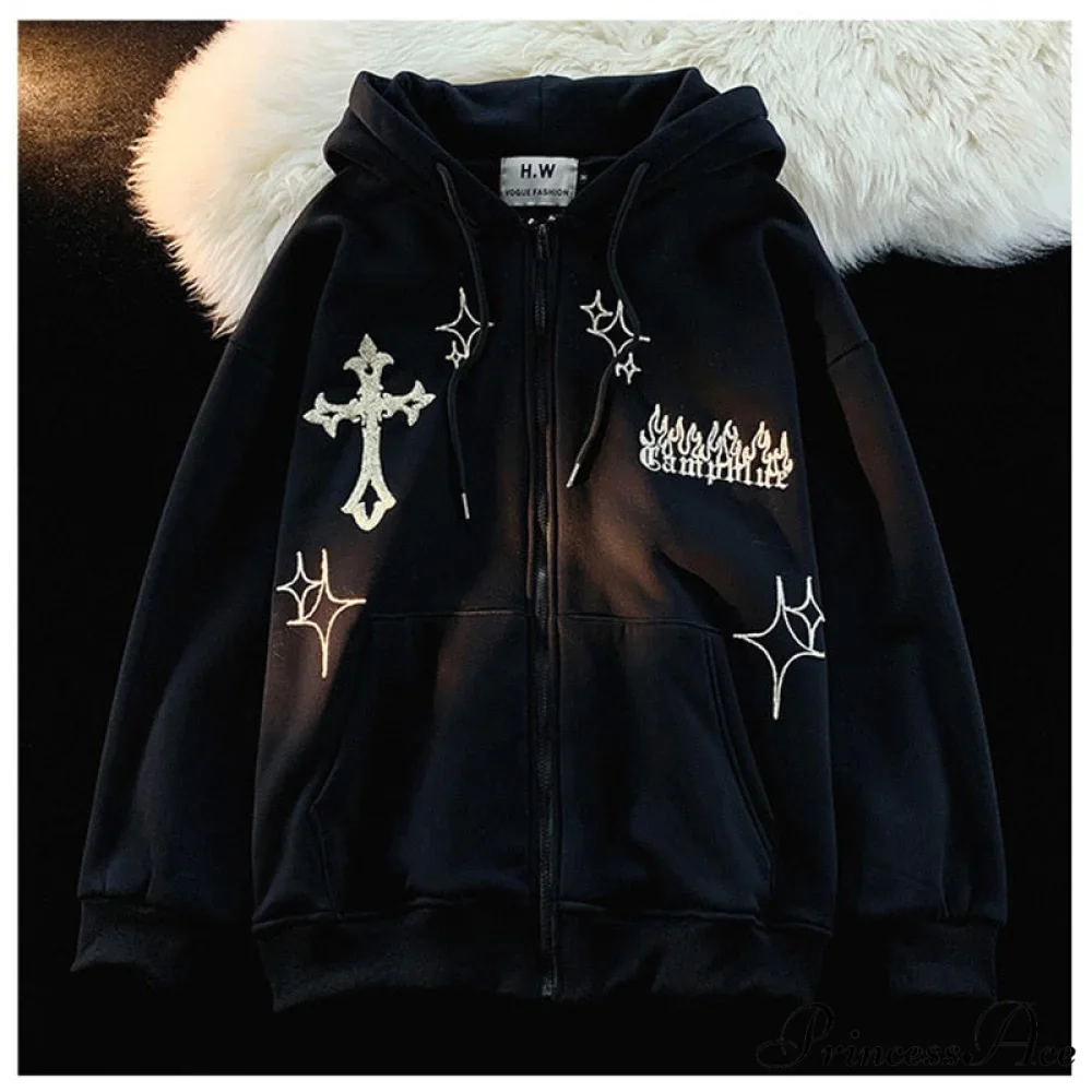 Y2k Rhinestone Skeleton Goth Hoodie - Image 2