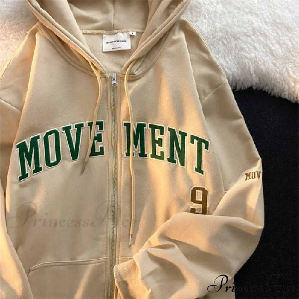 Letter Embroidery Vintage Loose Zipper Hoodies - Image 14