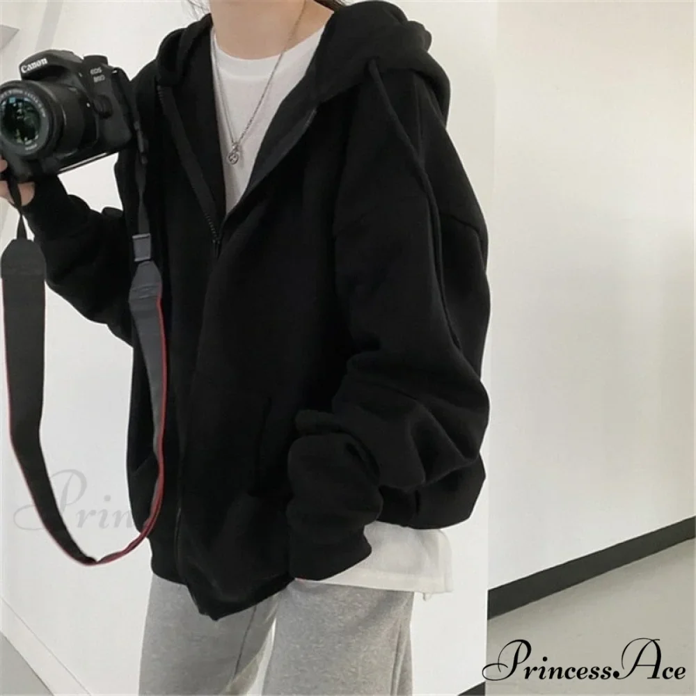 Korean Version Zip Up Loose Oversized Hoodie - Image 5
