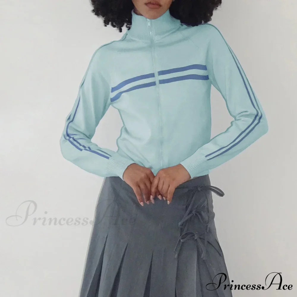 Ribbed Stripe Stylish Zipper Pullover Jacket - Image 2