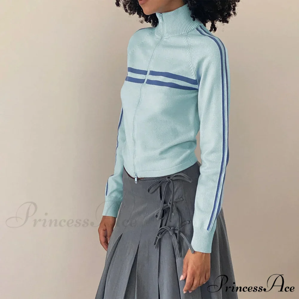 Ribbed Stripe Stylish Zipper Pullover Jacket - Image 5