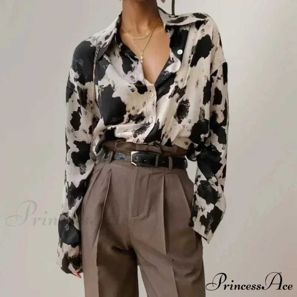 Print Button-up Informal Long Sleeve Blouse - Image 2