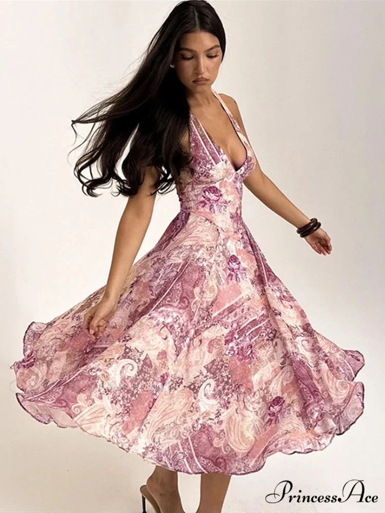 Print Folded A-line Holiday Dress - Image 2