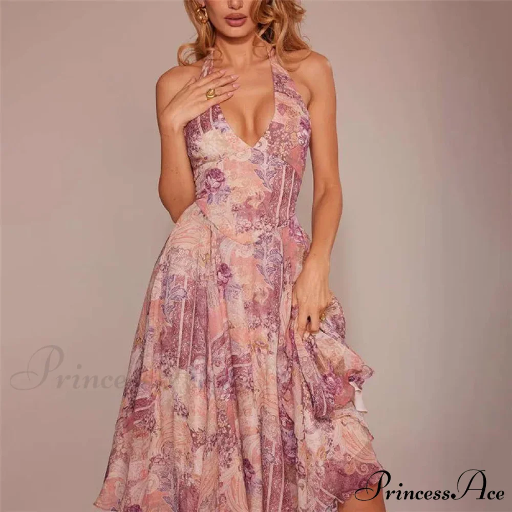Print Folded A-line Holiday Dress - Image 4