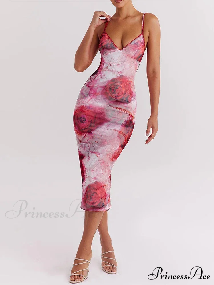Print Sleek Bodycon Midi Holiday Dress - Image 3