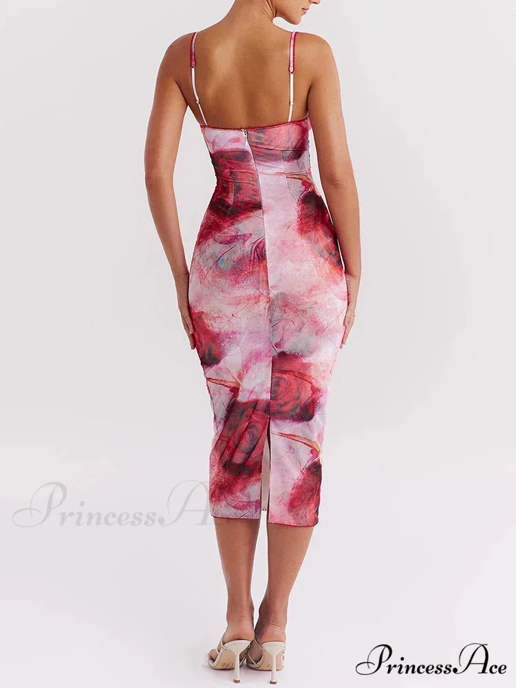 Print Sleek Bodycon Midi Holiday Dress - Image 4