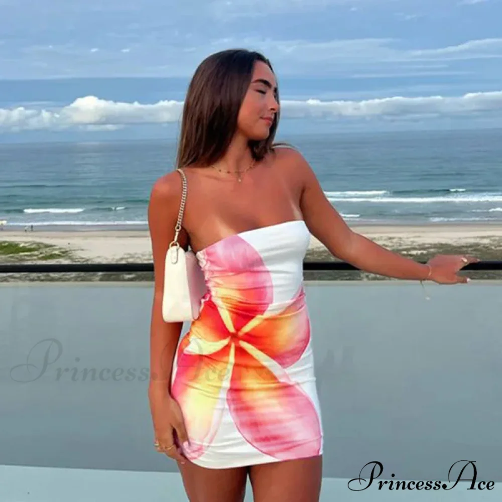 Print Slender Bodycon Bandeau Mini Holiday Dress - Image 2
