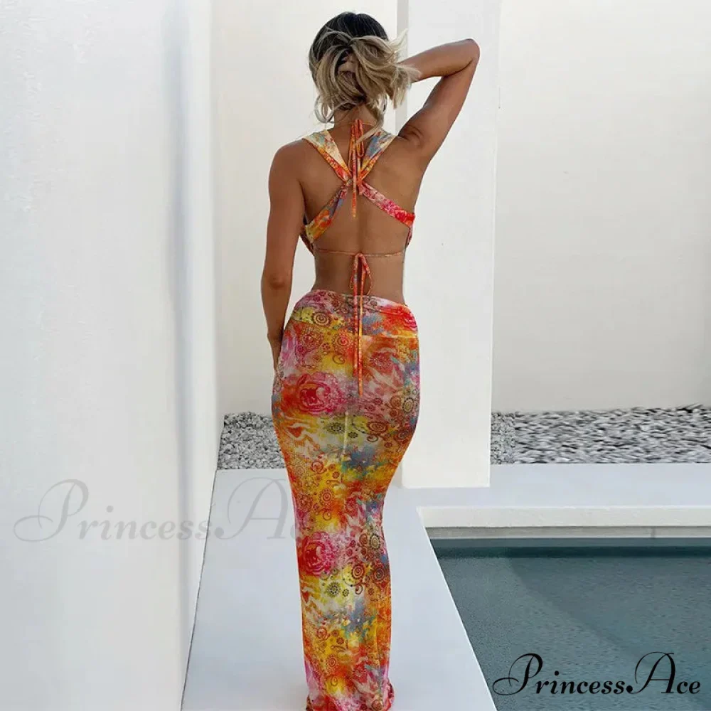 Print Slender Bodycon Long Holiday Dress - Image 2