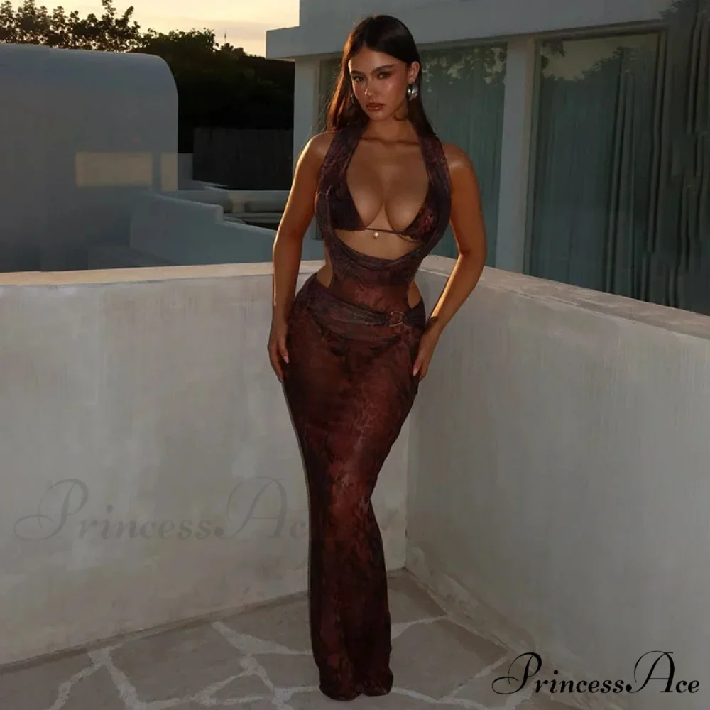Print Slender Bodycon Long Holiday Dress - Image 5