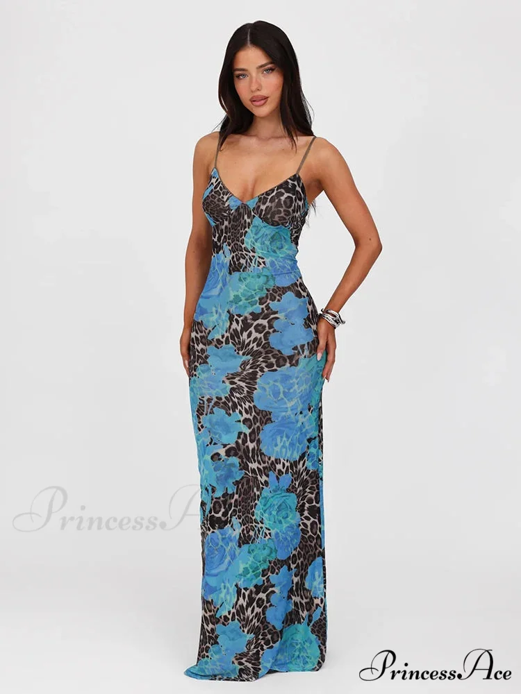 Print Slender Bodycon Long Holiday Dress - Image 8