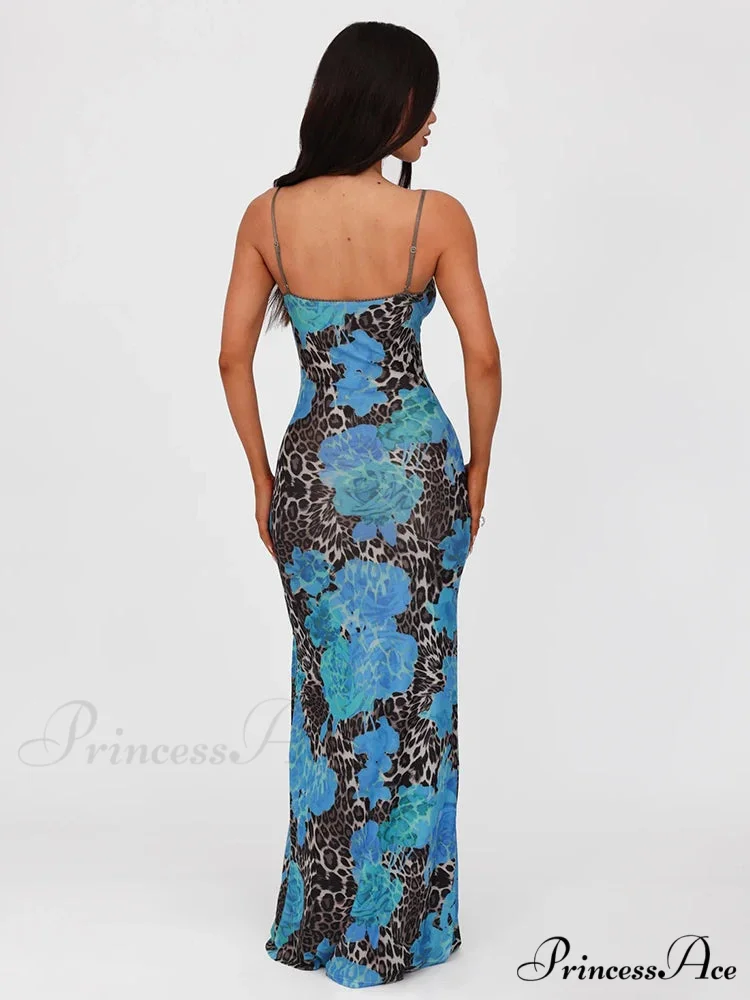 Print Slender Bodycon Long Holiday Dress - Image 9