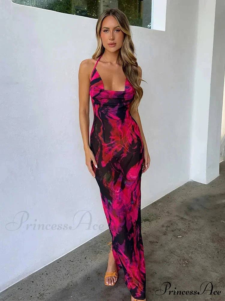 Print Sophisticated Midi Halter Getaway Dress - Image 3