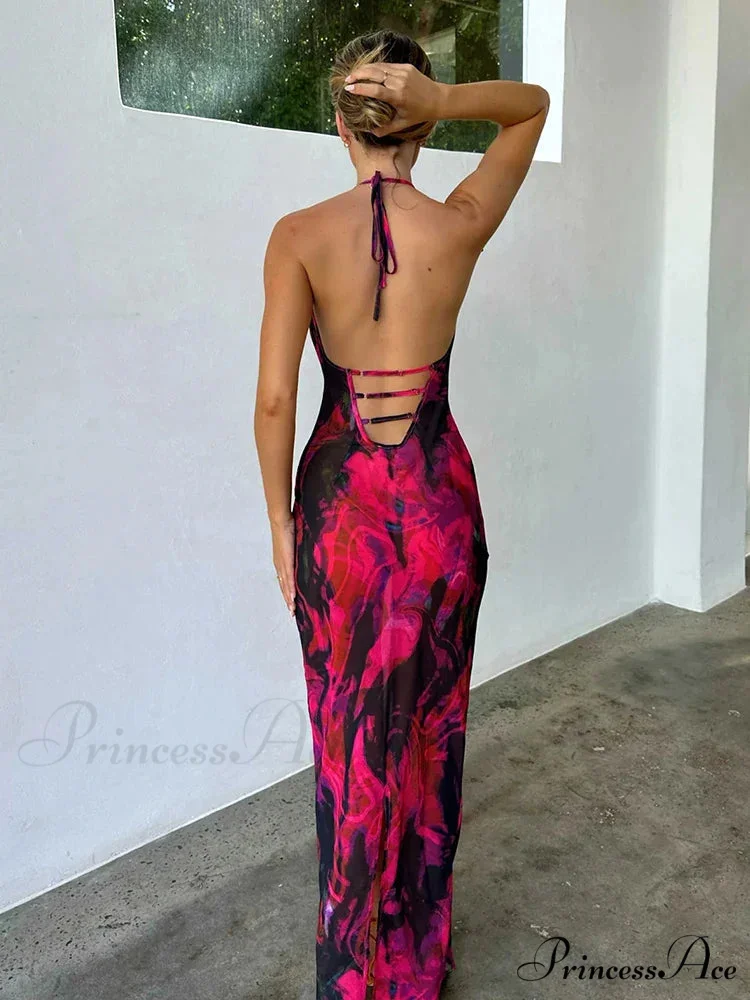 Print Sophisticated Midi Halter Getaway Dress - Image 4