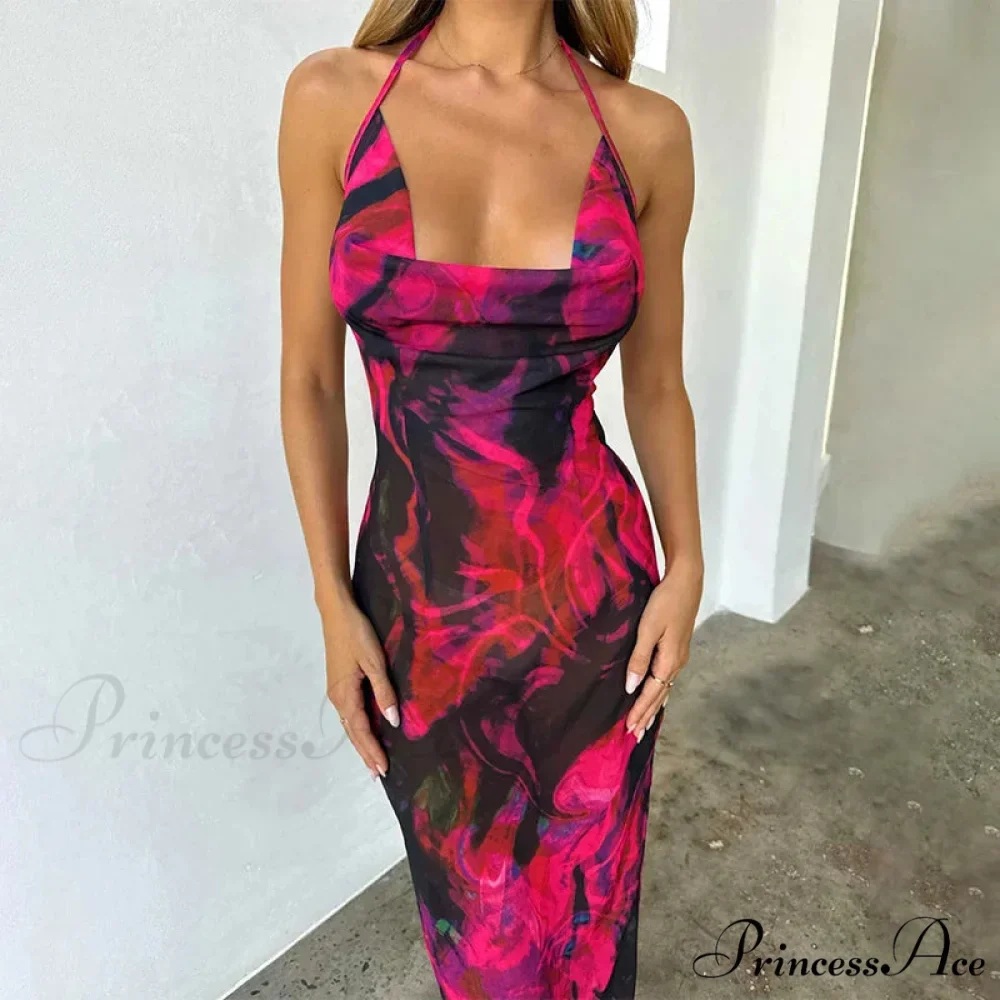 Print Sophisticated Midi Halter Getaway Dress - Image 5