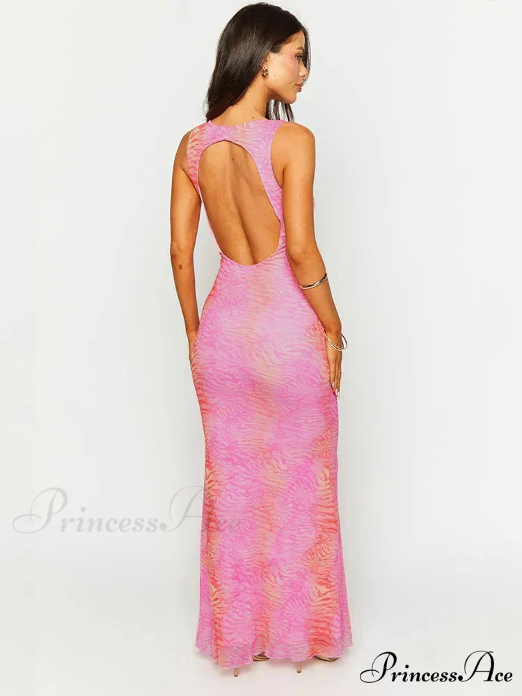 Print Stylish Long Vacation Dress - Image 4